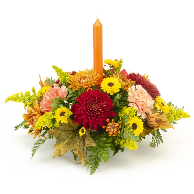 Single Candle Fall Centerpiece - Item # 44675 - Dave's Gift Baskets